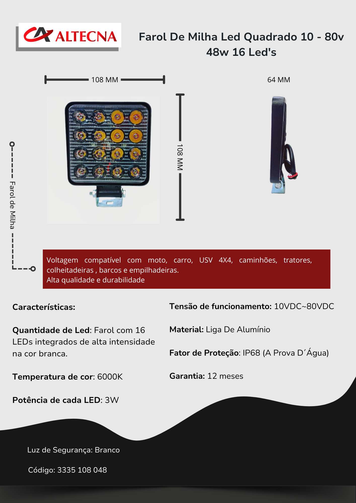 farol de Milha 14 Leds